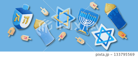 Decorative cookies in various shapes celebrating Hanukkah Decorative cookies in various shapes celebrating Hanukkah 133795569