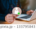 Hand selecting a candidate with green checkmark icon among rejected applicants, symbolizing recruitment, HR selection, or hiring decision in a business setting. Suitable for HR or job concept. 133795843