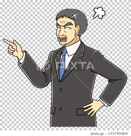 一位身穿西裝的憤怒中年男子指著（上半身） 133795864