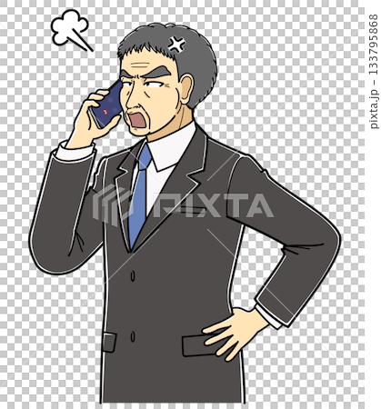 一位身穿西裝的憤怒中年男子正在用智慧型手機通話（上半身） 133795868
