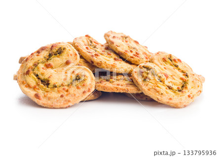 Crunchy salted crackers isolated on white background. 133795936
