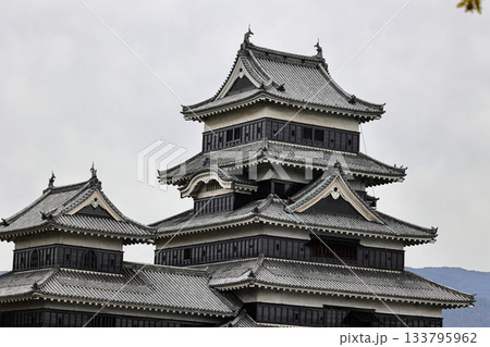 聳える松本城天守閣 133795962