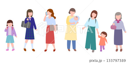 色々な年代の女性　シンプルおしゃれ　イラスト 133797389