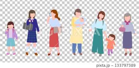 色々な年代の女性　シンプルおしゃれ　イラスト 133797389