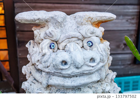 路地にある聖地。シーサーや小さな社、水牛の頭蓋骨などがある。座間味島座間味港 沖縄県島尻郡慶良間諸島 133797502