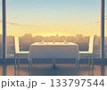 景色の見えるレストラン　背景イラスト03 133797544