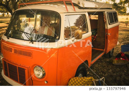 Caravan parked at campsite 133797946
