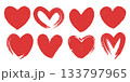 Red hearts silhouettes set with grunge and bold brushstroke texture isolated on white background 133797965