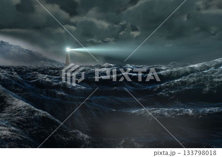 Stormy sea with lighthouse Stormy sea with lighthouse 133798018