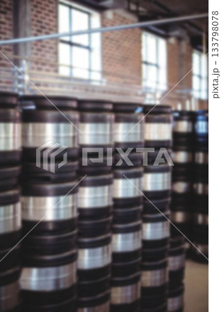Stacks of beer kegs at factory 133798078