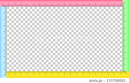 A frame surrounded by four colorful rulers with black inch markings 133798081