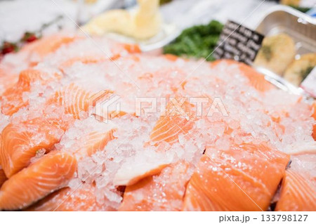 Close-up of salmon in supermarket Close-up of salmon in supermarket 133798127
