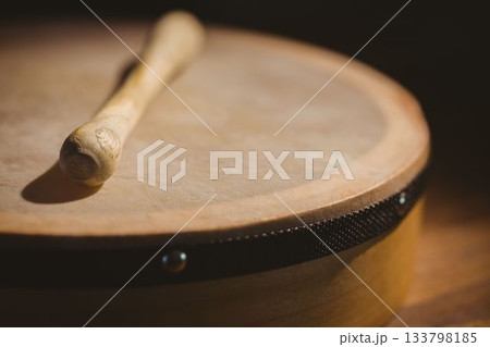 Wooden bodhran with stick 133798185