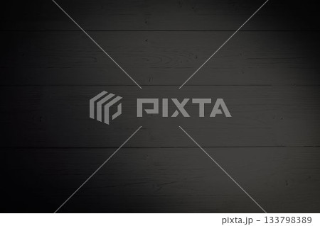 Dark wooden plank surface is being shown in flat design, with charcoal grain, knots, seams 133798389