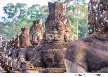 Bridge with statues of gods and demons, Angkor Thom, Angkor, Siem Reap, Cambodia. Bridge with statues of gods and demons, Angkor Thom, Angkor, Siem Reap, Cambodia. 133798566