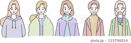 様々な服装の女性　冬　年代別　カラー 133798814