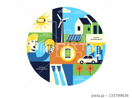 Clean Energy Innovation Vector Illustration Showcasing Modern Sustainable Design Powered By Renewable Sources And Hydroelectricity Technology 133799636