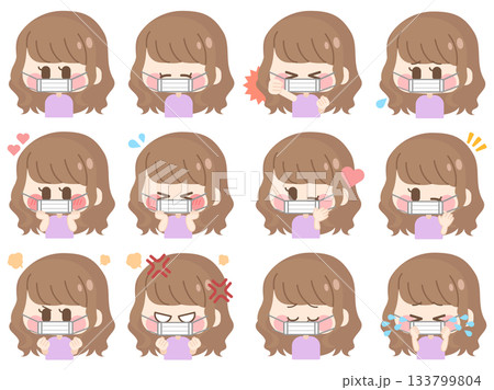マスクをするゆるふわヘアの女の子（まとめ01） 133799804