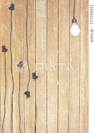 Bulb and plugs on wooden background 133799931