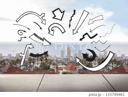 Arrows on cityscape background Arrows on cityscape background 133799961