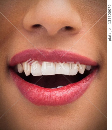 Close up of red lips smiling Close up of red lips smiling 133800079