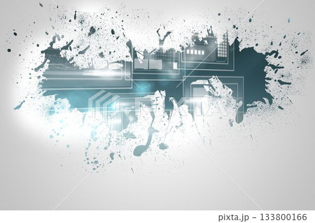 Splash on wall revealing technology interface 133800166