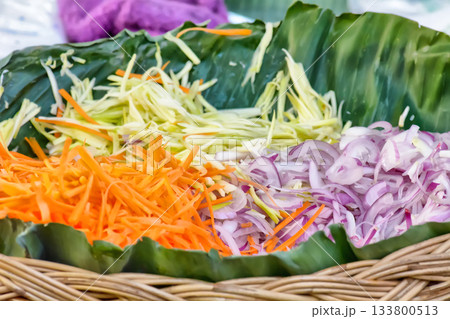 Papaya salad ingredients preparation Papaya salad ingredients preparation 133800513