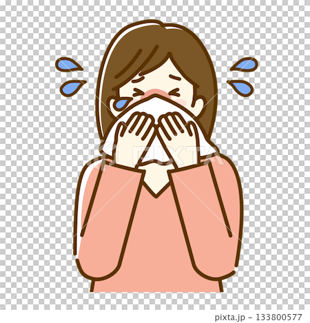 Illustration material of a young woman blowing her nose Illustration material of a young woman blowing her nose 133800577
