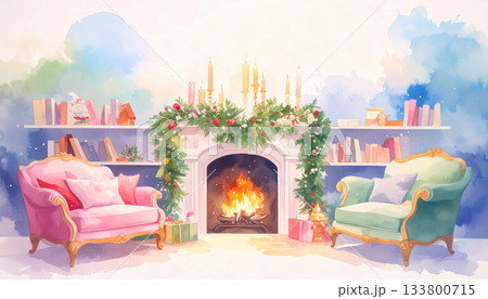 クリスマスシーズンの暖炉のある部屋 133800715