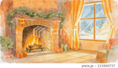暖炉のある暖かい部屋 133800737