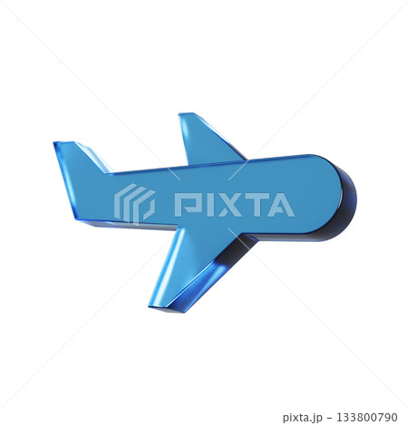 飛行機のフラットなアイコンの3Dイラスト。透明感のある青いグラスモーフィズムなマーク 133800790