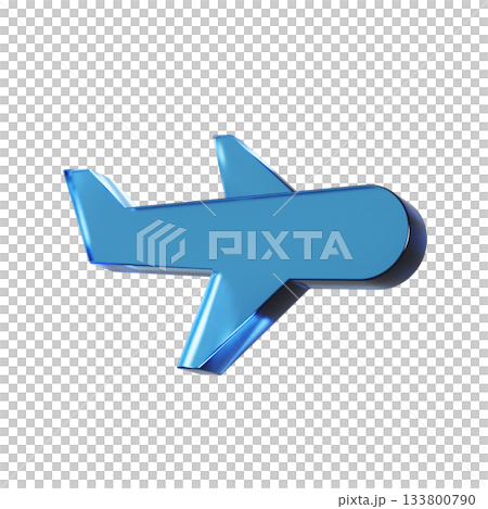 飛行機のフラットなアイコンの3Dイラスト。透明感のある青いグラスモーフィズムなマーク 133800790