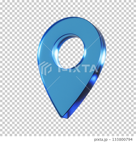 3D illustration of a flat location icon. Transparent blue glassmorphic mark. 3D illustration of a flat location icon. Transparent blue glassmorphic mark. 133800794
