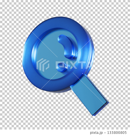 放大鏡的平面圖示的 3D 插圖。透明藍色玻璃狀圖案 133800805