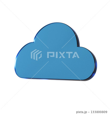 クラウドのフラットなアイコンの3Dイラスト。透明感のある青いグラスモーフィズムなマーク クラウドのフラットなアイコンの3Dイラスト。透明感のある青いグラスモーフィズムなマーク 133800809