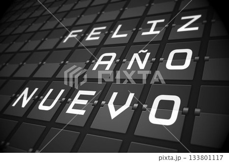 New year message on black roller board in spanish 133801117