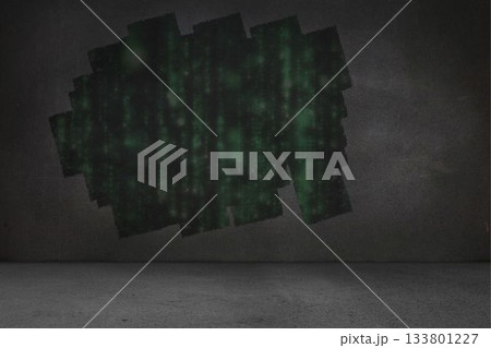 Display on wall showing green matrix 133801227