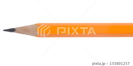 Sharpened orange wooden pencil is lying horizontally on white background in flat design, copy space Sharpened orange wooden pencil is lying horizontally on white background in flat design, copy space 133801257