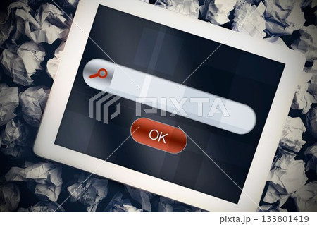 Tablet with search bar on crumpled up paper Tablet with search bar on crumpled up paper 133801419