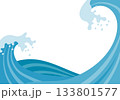 浮世絵風の波しぶきの背景フレーム 133801577