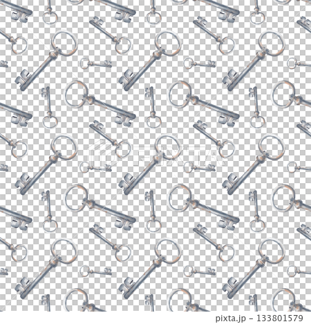 Watercolor seamless pattern with old rusty keys on an isolated background. A template with realistic vintage keys for wallpaper design, packaging, textiles. Watercolor seamless pattern with old rusty keys on an isolated background. A template with realistic vintage keys for wallpaper design, packaging, textiles. 133801579