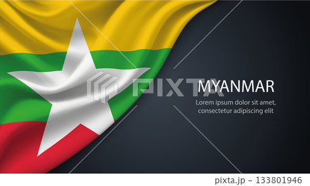 Myanmar national flag with smooth fabric texture background Myanmar national flag with smooth fabric texture background 133801946