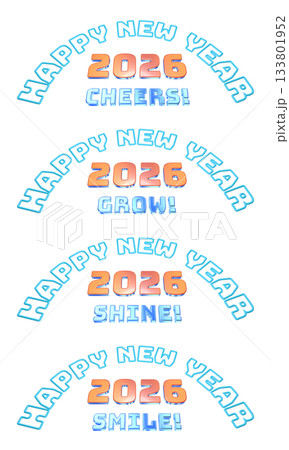 年賀状の英文フレーズ・立体筆文字（4セット）PNG画像 133801952