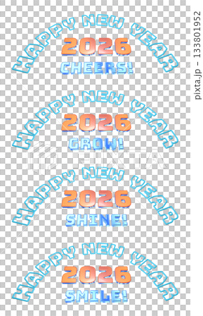 新年賀卡英文短語和3D書法（一套4張）PNG圖片 133801952