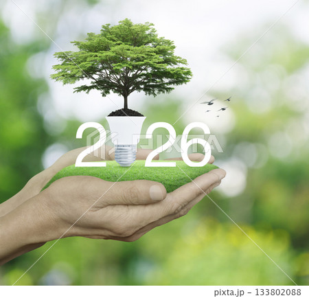Happy new year 2026 green ecology and saving energy concept 133802088