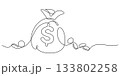 money bag fund coins stack one line drawing continuous 133802258