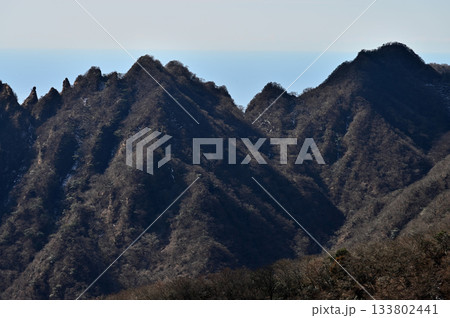 愛鷹山塊の越前岳　北白ガレンより望む蓬莱岳（蓬莱山）と呼子岳の稜線 133802441