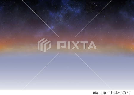 Starry cosmic sky is unfolding in flat vector design, with wispy nebula clouds and gradient 133802572