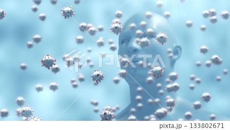 Covid-19 cells against human head model 133802671