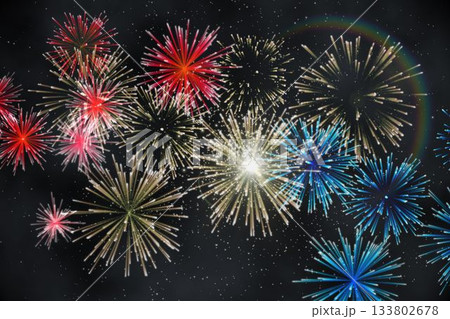 Digitally generated bright firework design 133802678